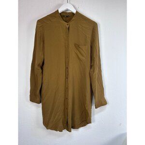 Eileen Fisher Womens Green Long Sleeve Button-Up Silk Tunic Top Shirt Small